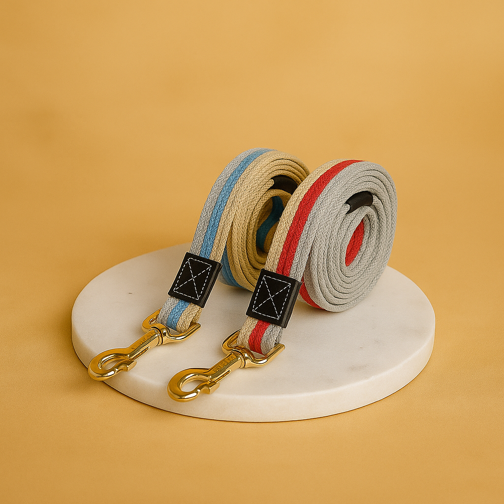 Gestreifte Hundeleine mit Sicherheitsseil – robust, stylisch & in 2 Längen (1,5 m / 2 m) - Nest & Nuzzle