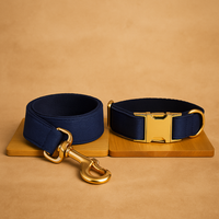Deep Denim Haustier-Halsband mit Goldschnalle, Leine & Fliege – Stil trifft Komfort - Nest & Nuzzle